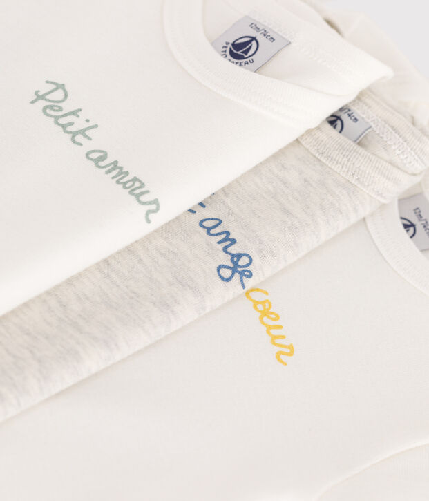 Lot de 3 bodies manches courtes en coton petit c&oelig;ur b&eacute;b&eacute; multicouleur