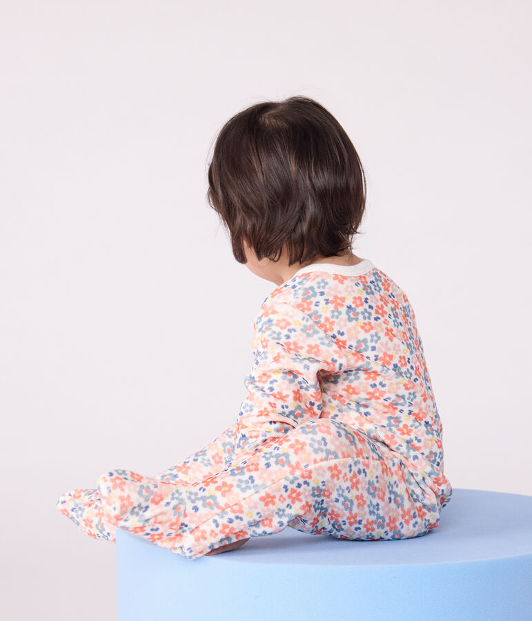 Pyjama b&eacute;b&eacute; en velours imprim&eacute; fleuri blanc MARSHMALLOW/blanc MULTICO