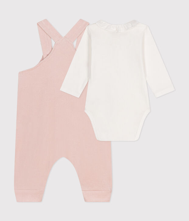 Ensemble salopette en velours b&eacute;b&eacute; rose