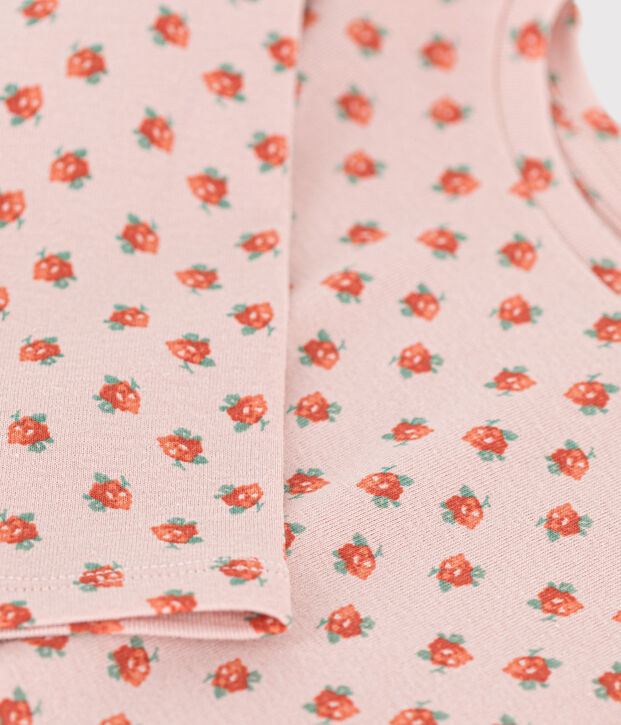 Tee-shirt manches longues en coton enfant fille rose/multicouleur