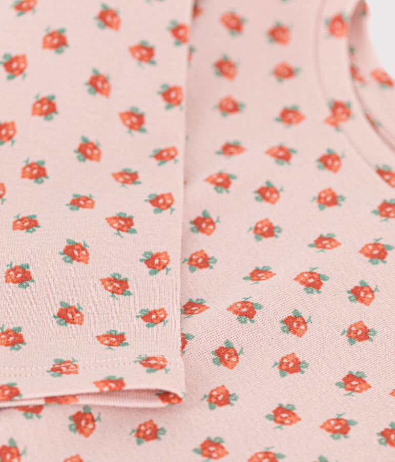 Tee-shirt manches longues en coton enfant fille rose SALINE/blanc MULTICO