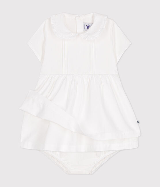 Robe et bloomer en coton piqué bébé blanc ECUME