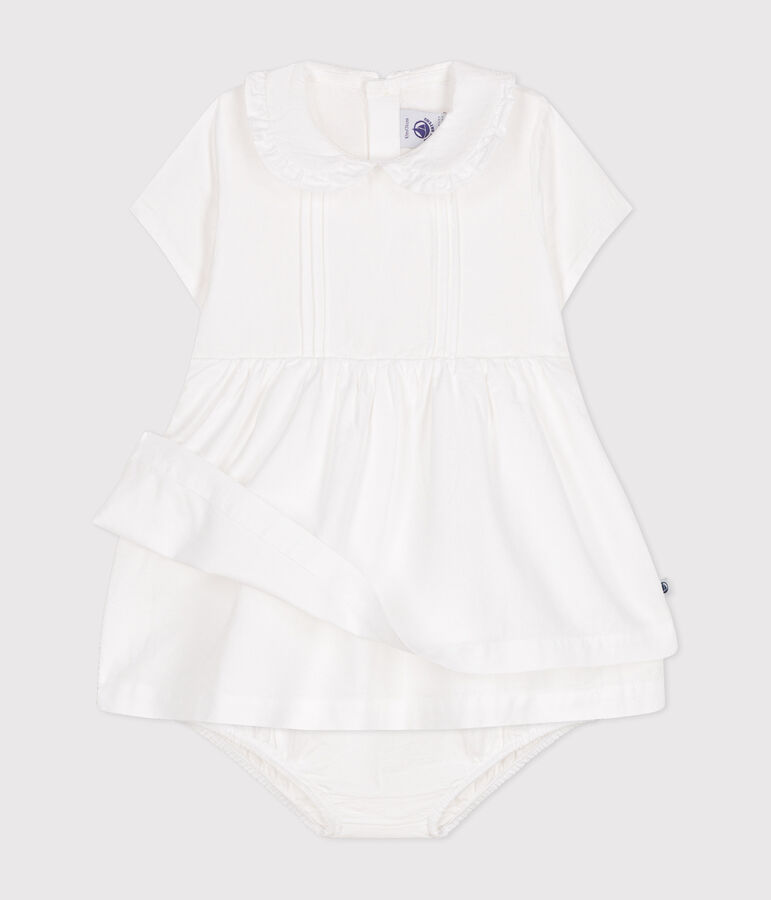 Robe et bloomer en coton piqu&eacute; b&eacute;b&eacute; blanc ECUME