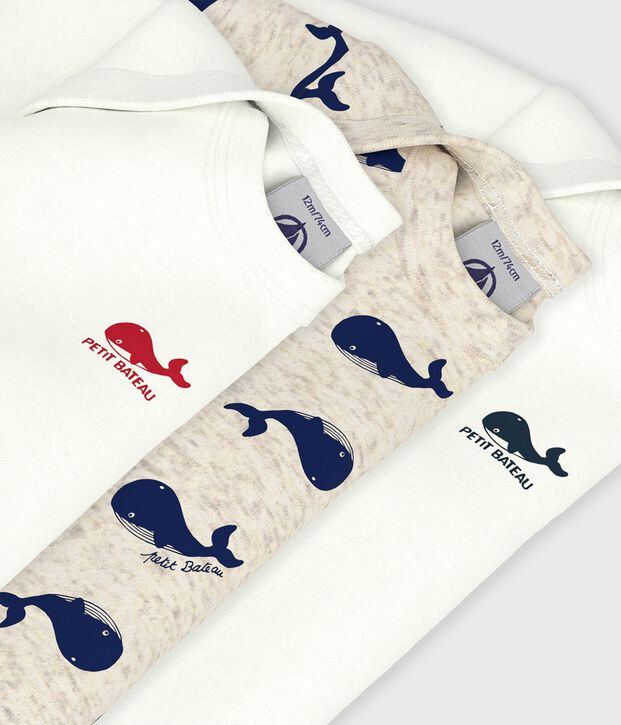 Lot de 3 bodies manches longues baleines b&eacute;b&eacute; en coton multicouleur