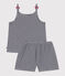 Pyjama short enfant en coton à bretelles à rayures bleu SMOKING/blanc MARSHMALLOW