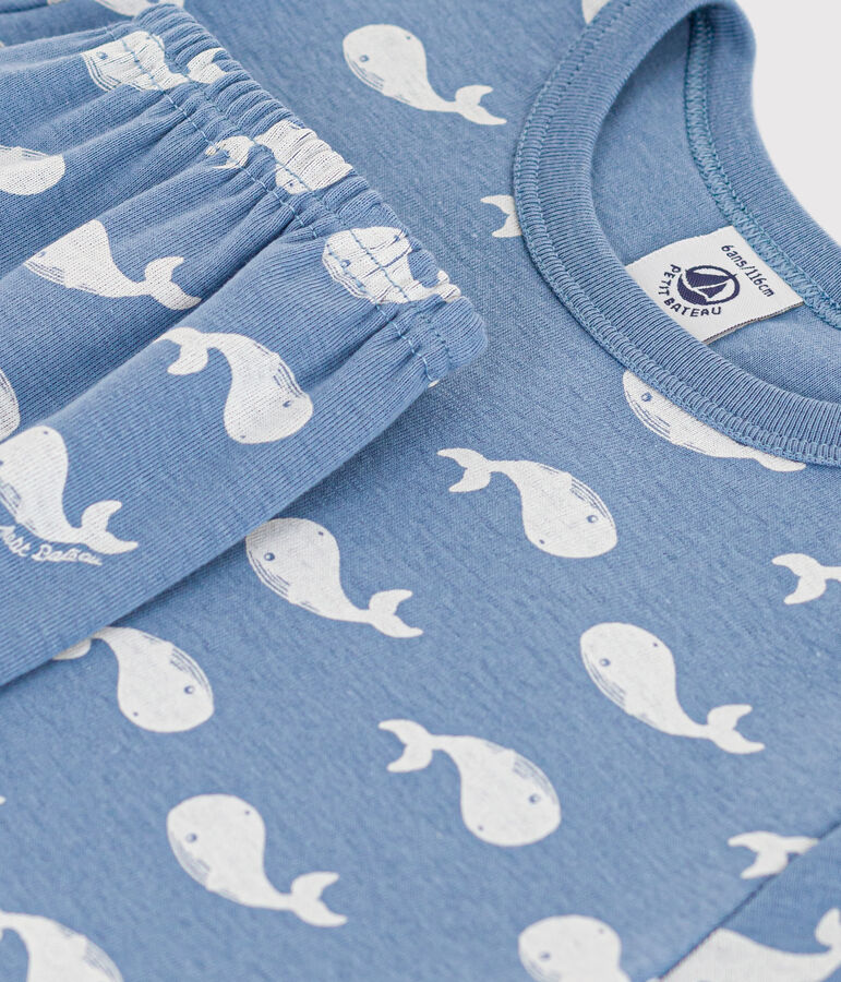 Pyjama short imprim&eacute; baleine en coton enfant bleu BEACH/ MARSHMALLOW