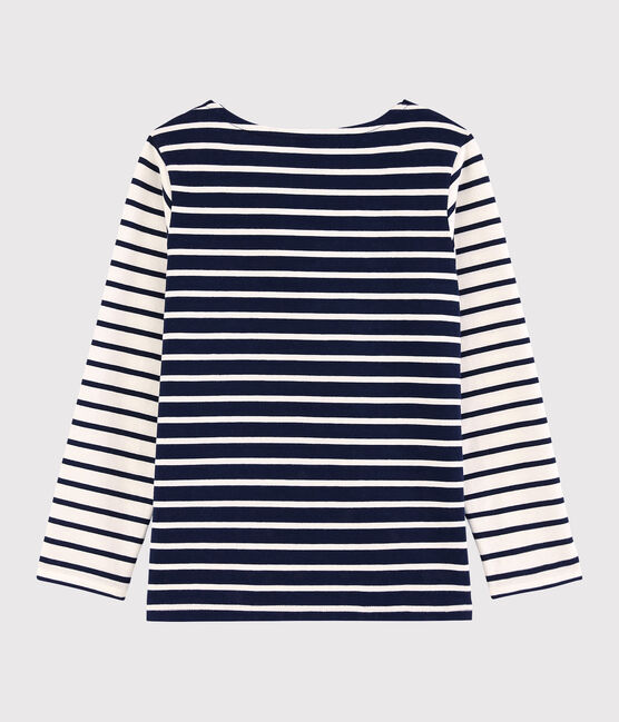 Tee-shirt manches longues en jersey enfant fille blanc MARSHMALLOW/bleu SMOKING