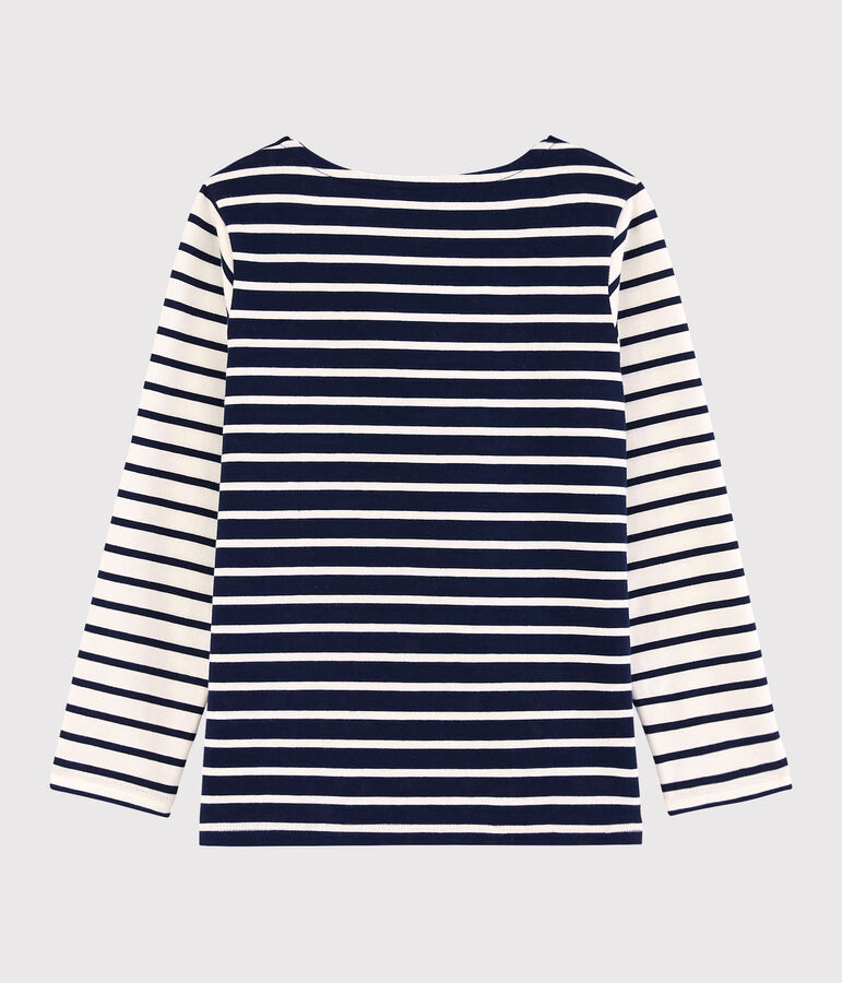 Tee-shirt manches longues en jersey enfant fille blanc/bleu