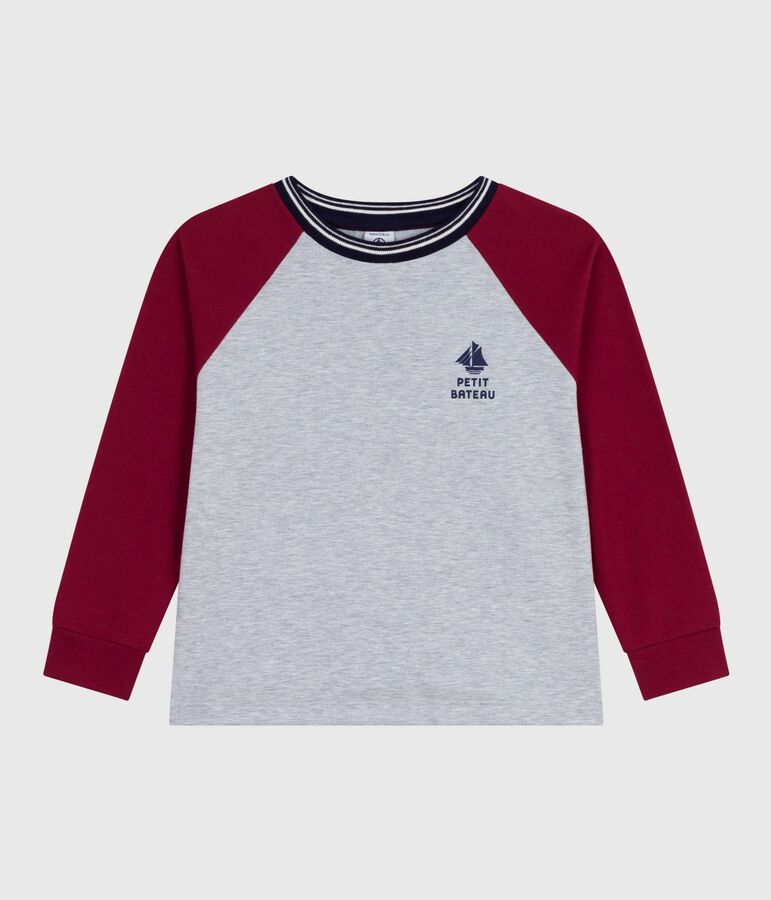 Tee-shirt enfant manches longues en coton uni gris FUMEE/ AMARANTE