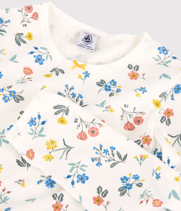 Pyjama fleurs petite fille en coton blanc/multicouleur