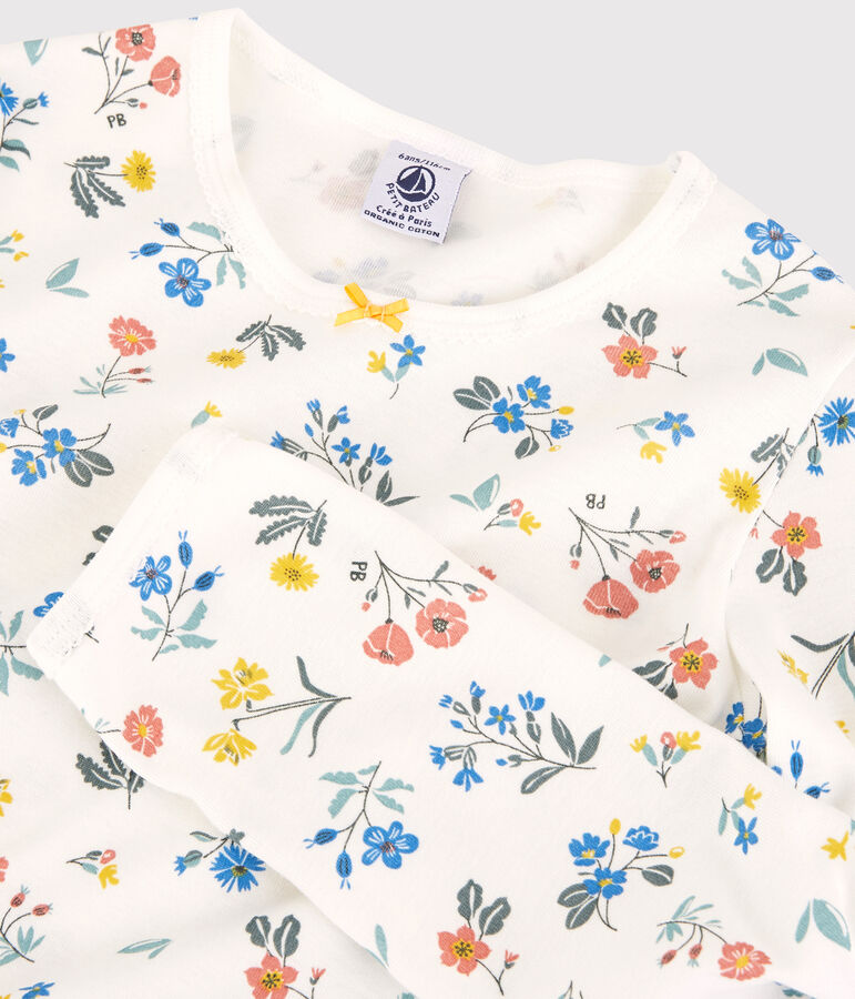 Pyjama fleurs petite fille en coton blanc MARSHMALLOW/blanc MULTICO