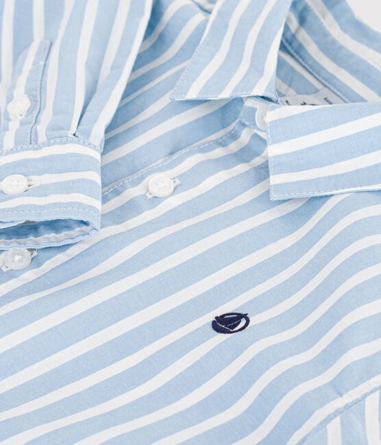 Chemise enfant en coton à manches longues à rayures bleu FLO/ MARSHMALLOW