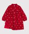Robe enfant en velours manches longue imprim&eacute;e n&oelig;uds rouge/&eacute;cru
