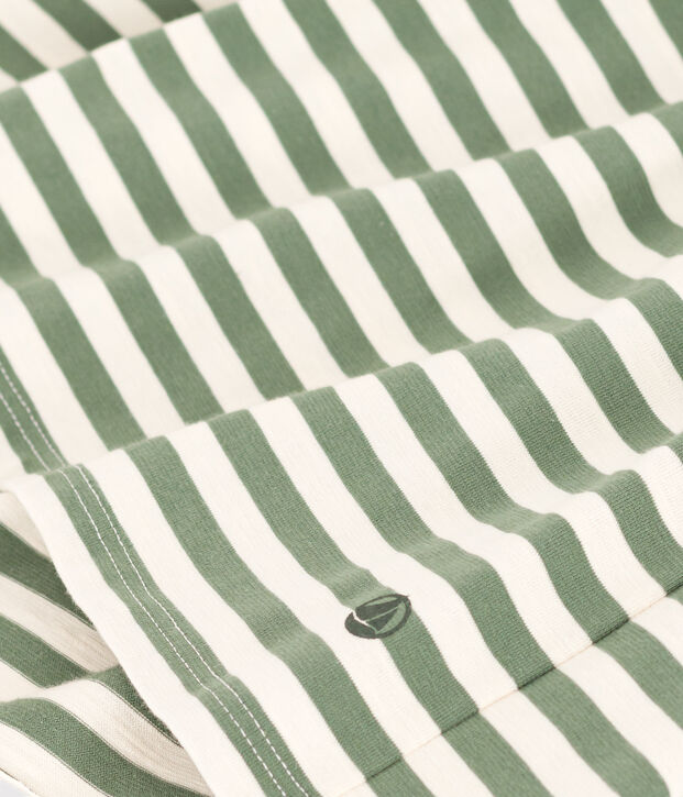 Robe ray&eacute;e manches courtes en coton enfant fille vert/&eacute;cru