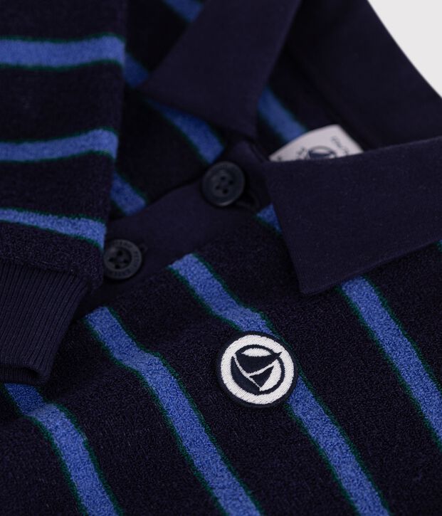 Sweatshirt b&eacute;b&eacute; en coton &agrave; rayures et son col polo bleu/multicouleur