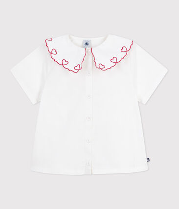 Blouse enfant en popeline de coton manches courtes unie