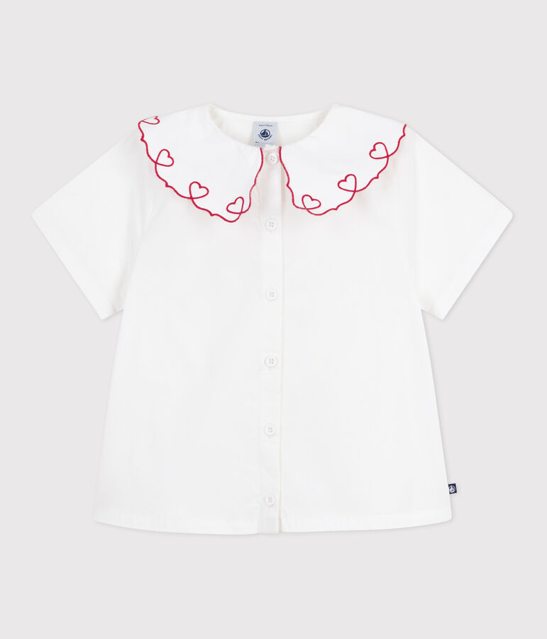Blouse enfant en popeline de coton manches courtes unie blanc ECUME