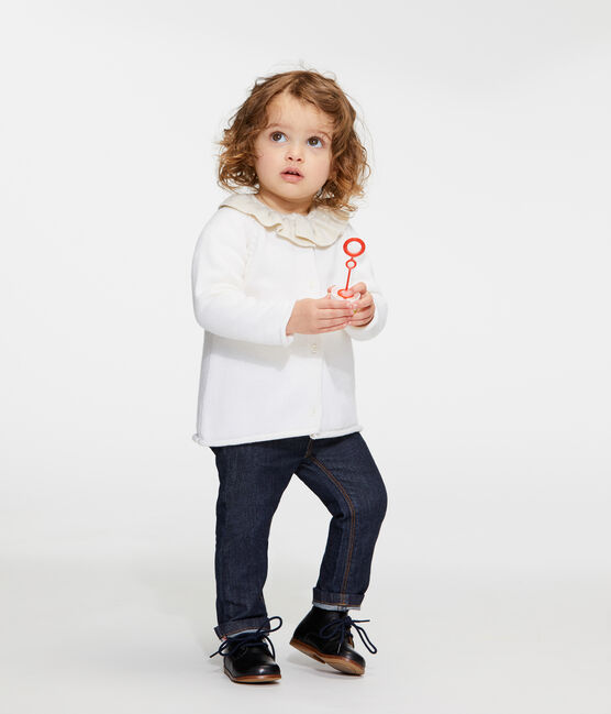 Cardigan bébé fille en tricot laine et coton blanc MARSHMALLOW