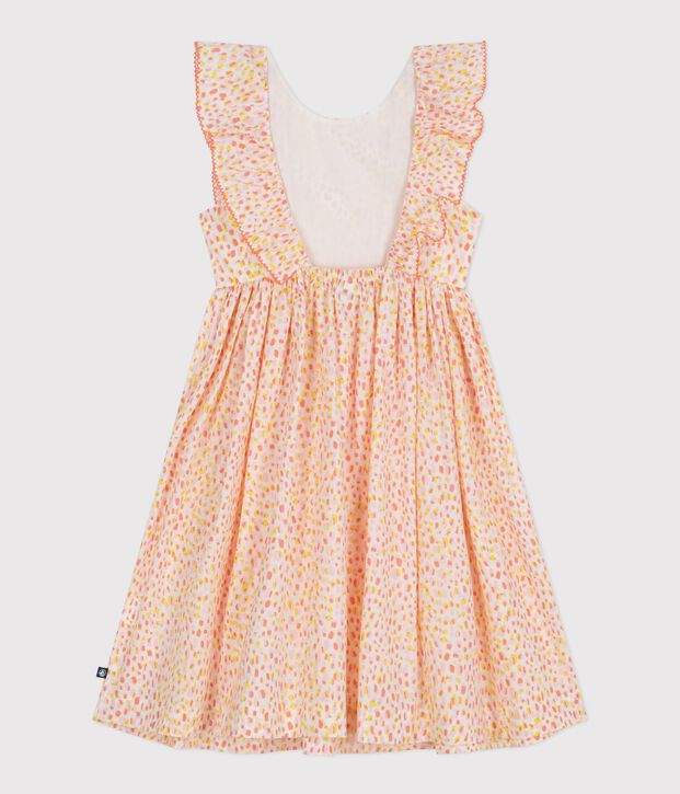 Robe sans manches dos nu enfant en coton imprim&eacute;e blanc/multicouleur