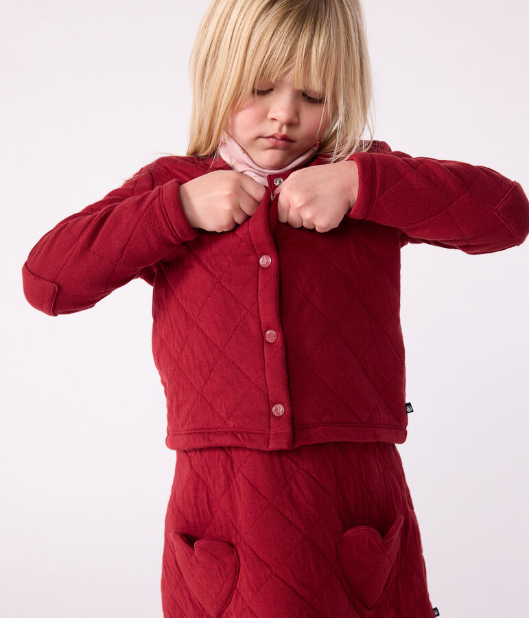 Cardigan enfant en coton uni rouge AMARANTE