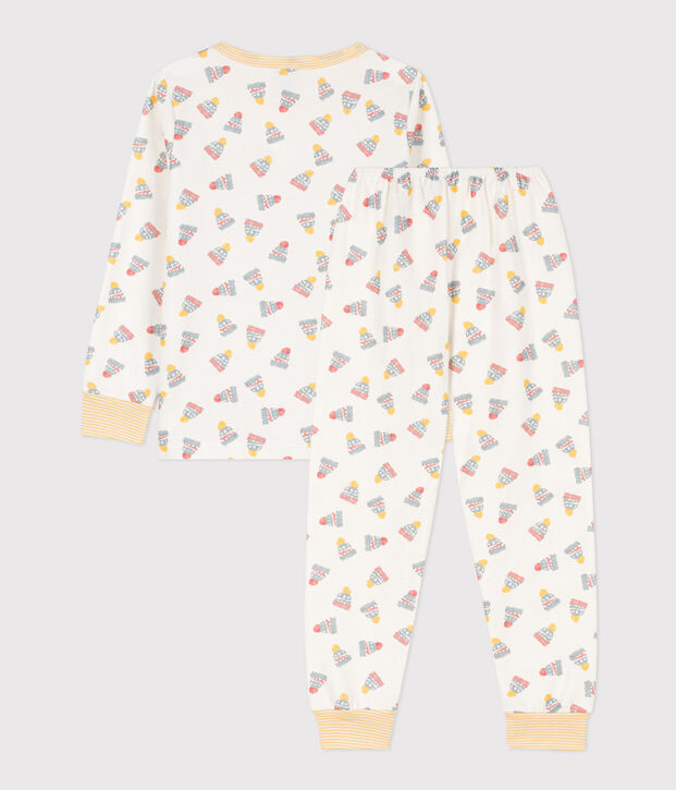 Pyjama imprim&eacute; bonnet en molleton blanc/multicouleur