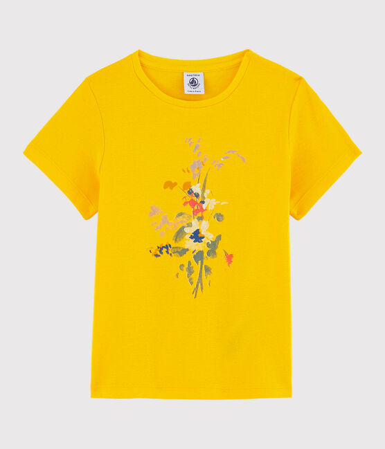 Tee-shirt manches courtes en coton enfant fille jaune JAUNE