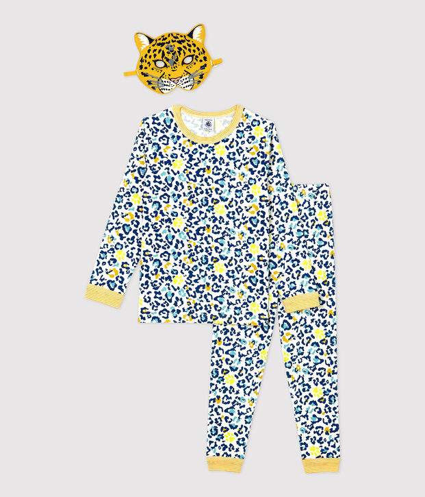 Pyjama phosphorescent l&eacute;opard en coton enfant blanc/multicouleur