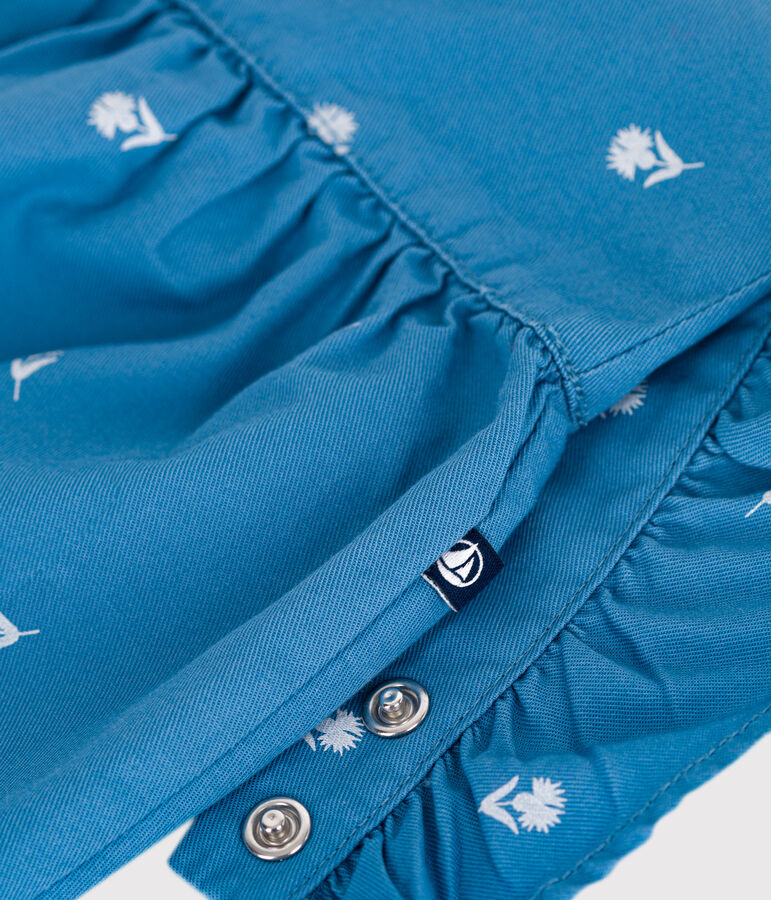 Salopette b&eacute;b&eacute; en coton jambes longues, brod&eacute;e de fleurs bleu ALASKA/blanc MARSHMALLOW