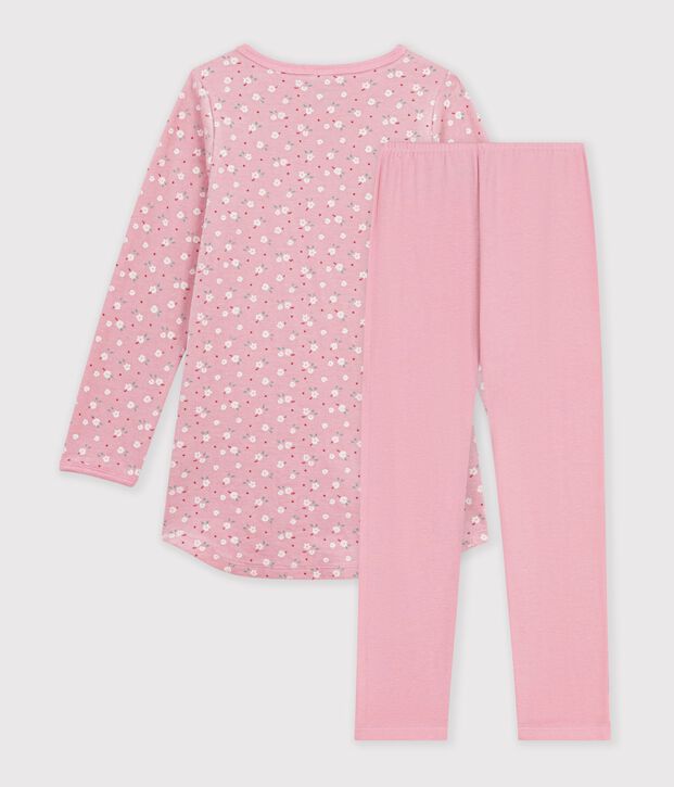 Chemise de nuit et legging enfant en velours &agrave; fleurs rose/multicouleur