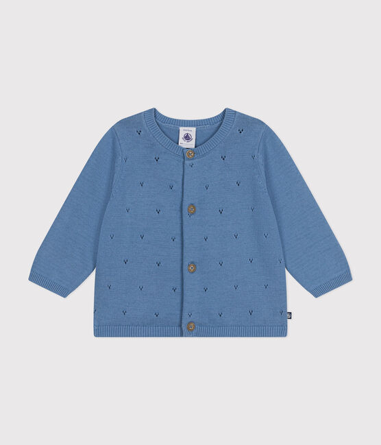 Cardigan en tricot de coton ajouré bébé bleu BEACH