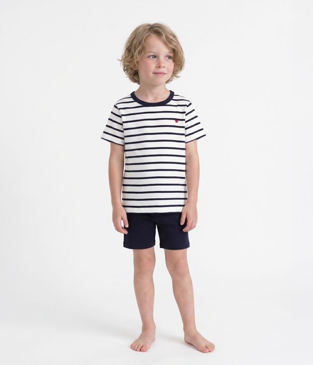 Pyjacourt marini&egrave;re petit gar&ccedil;on en coton blanc/bleu