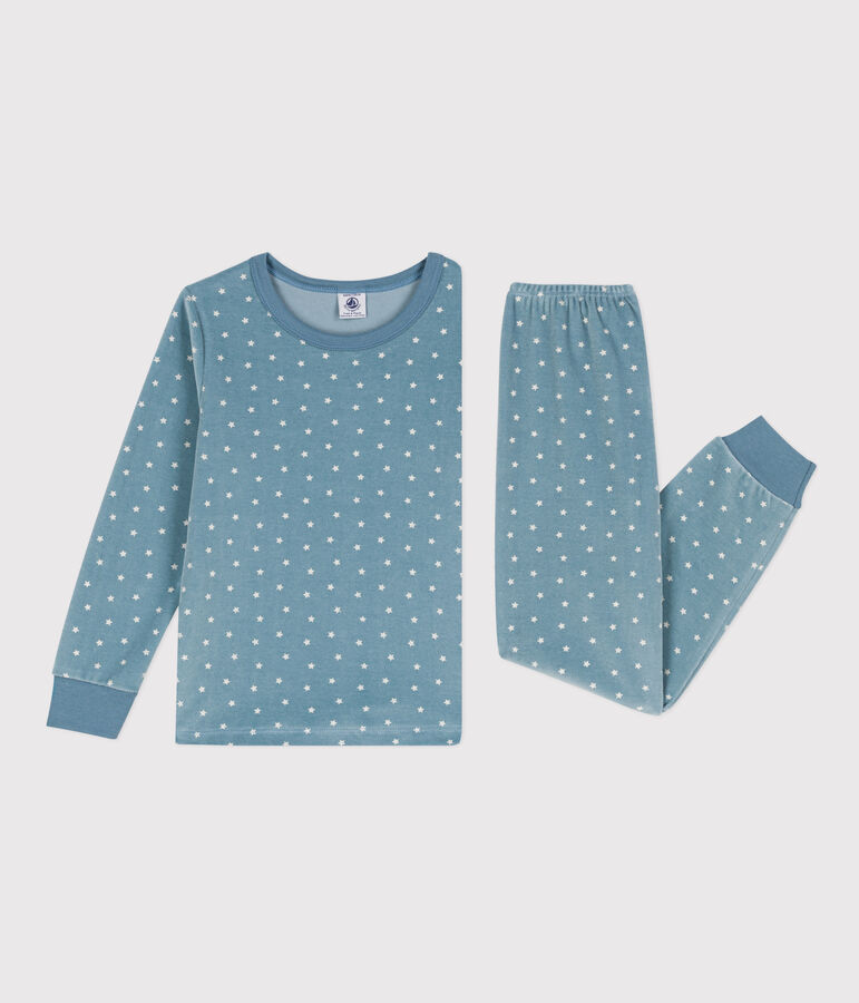 Pyjama &eacute;toile en velours enfant bleu/&eacute;cru