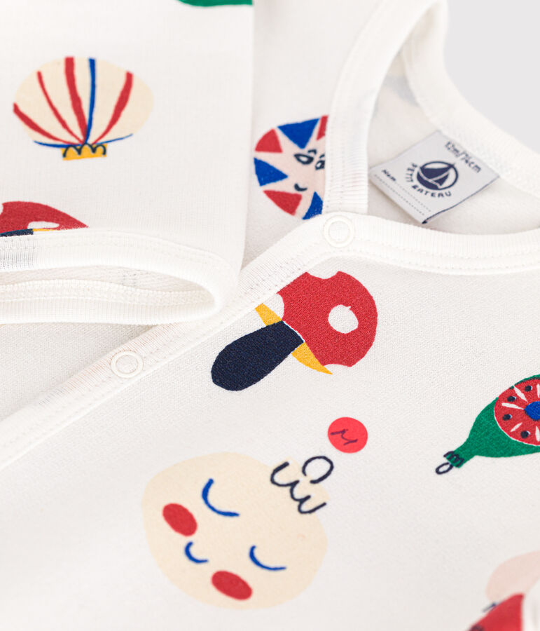 Pyjama en molleton gratt&eacute; imprim&eacute; boules de No&euml;l b&eacute;b&eacute; blanc MARSHMALLOW/blanc MULTICO