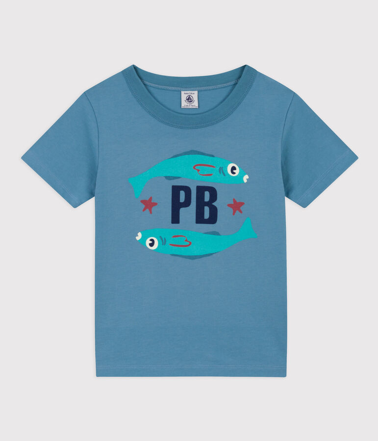 Tee-shirt manches courtes en coton enfant gar&ccedil;on vert LAVIS/bleu VERDE