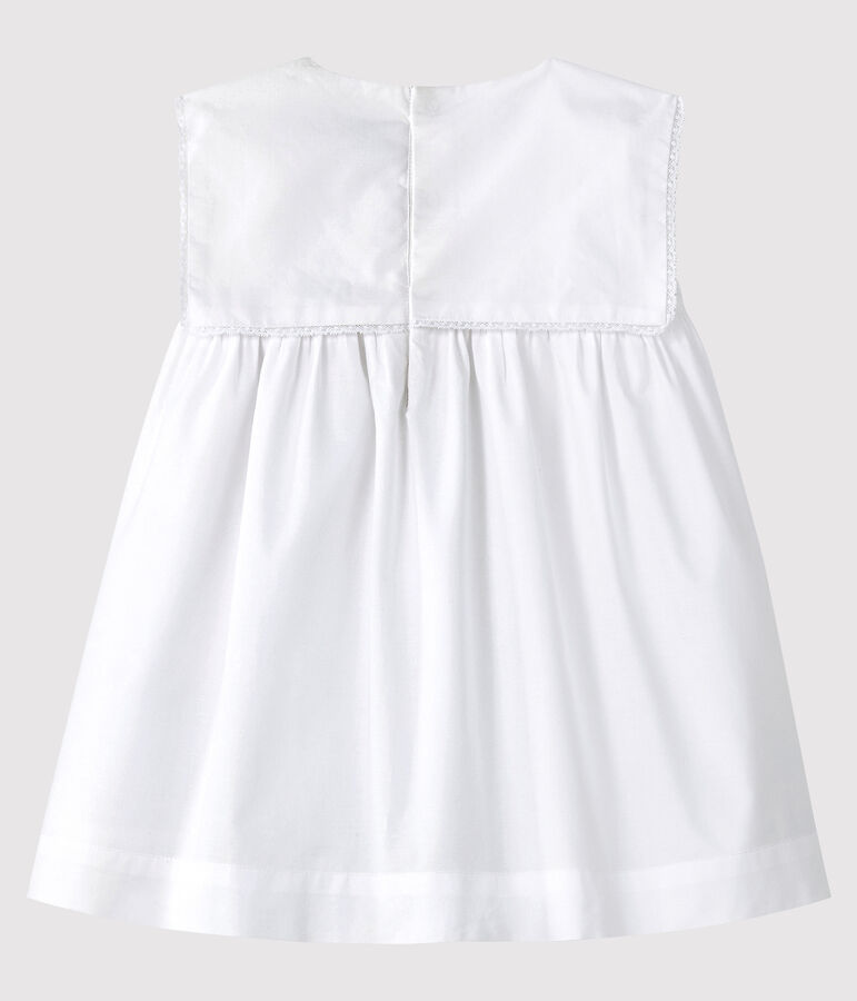 Robe c&eacute;r&eacute;monie sans manches en popeline b&eacute;b&eacute; fille blanc ECUME