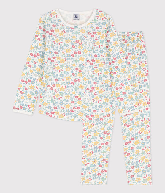 Pyjama fleurs en coton petite fille blanc MARSHMALLOW/blanc MULTICO