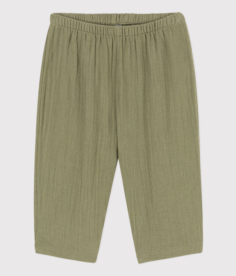 Pantalon b&eacute;b&eacute; en gaze de coton vert MARECAGE