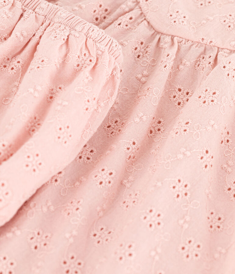 Robe b&eacute;b&eacute; avec bloomer en broderie anglaise rose SALINE