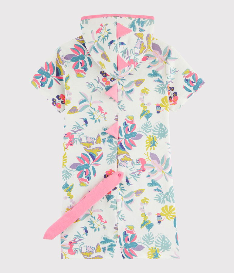 Combinaison dinosaure petite fille en c&ocirc;te blanc/multicouleur