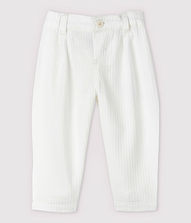 Pantalon c&eacute;r&eacute;monie ray&eacute; en popeline b&eacute;b&eacute; gar&ccedil;on blanc