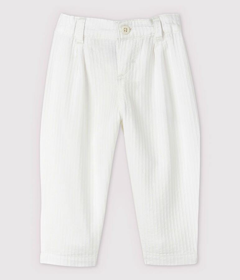 Pantalon c&eacute;r&eacute;monie ray&eacute; en popeline b&eacute;b&eacute; gar&ccedil;on blanc MARSHMALLOW