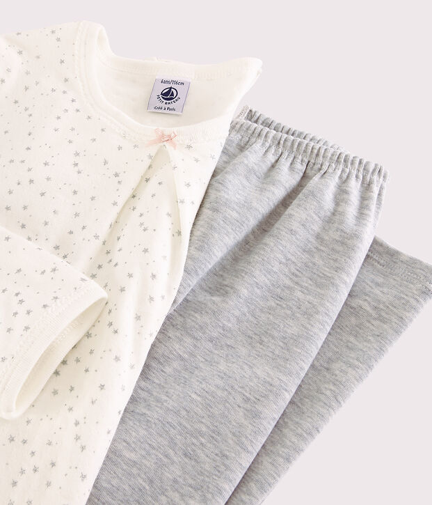 Chemise de nuit &eacute;toil&eacute;e avec legging petite fille en tubique blanc/gris