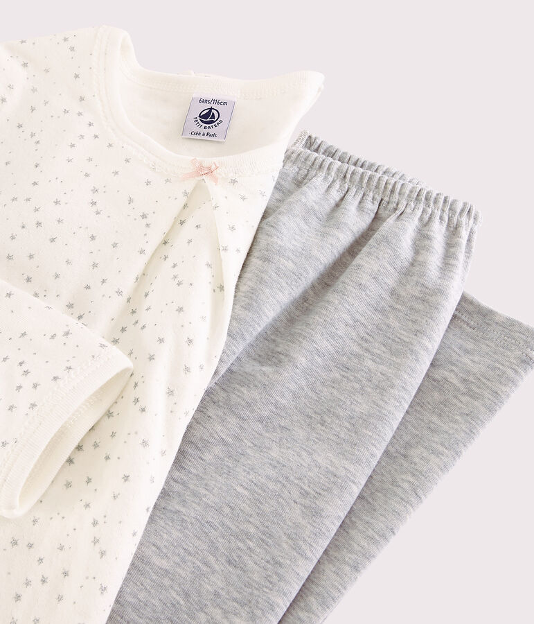 Chemise de nuit &eacute;toil&eacute;e avec legging petite fille en tubique blanc MARSHMALLOW/gris ARGENT