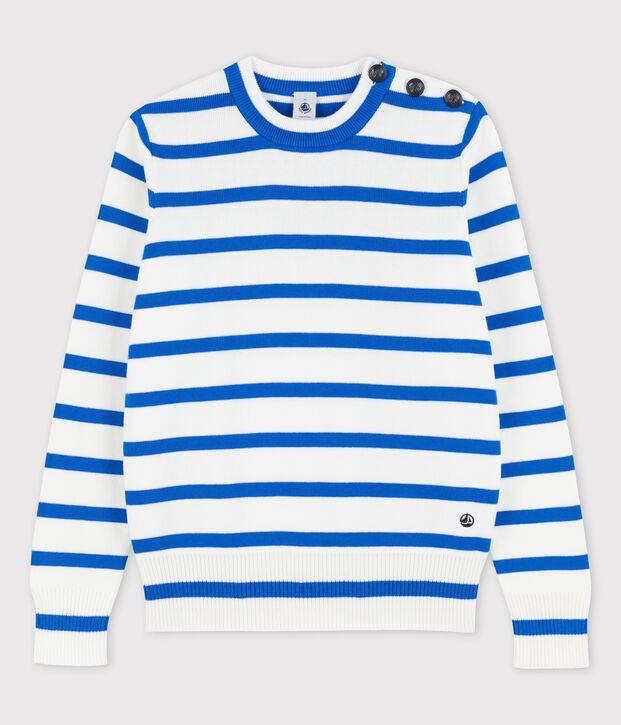 Pull marin en coton Femme blanc/bleu