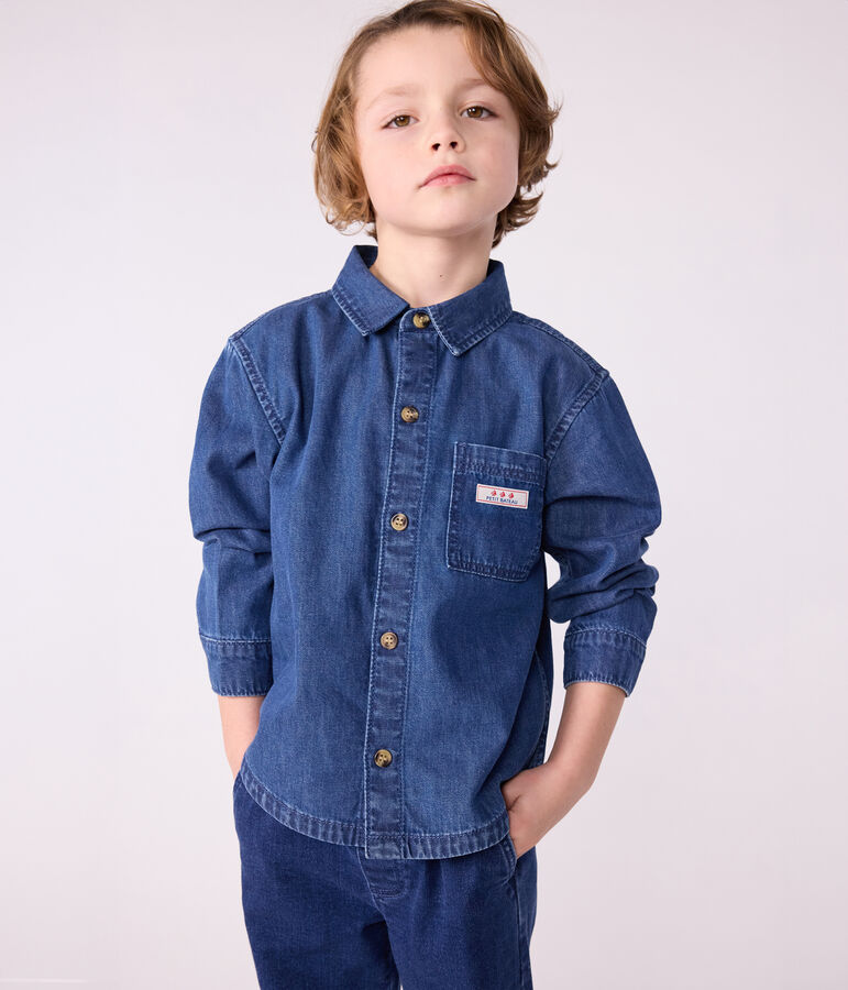 Chemise enfant en jean unie bleu DENIM MOYEN