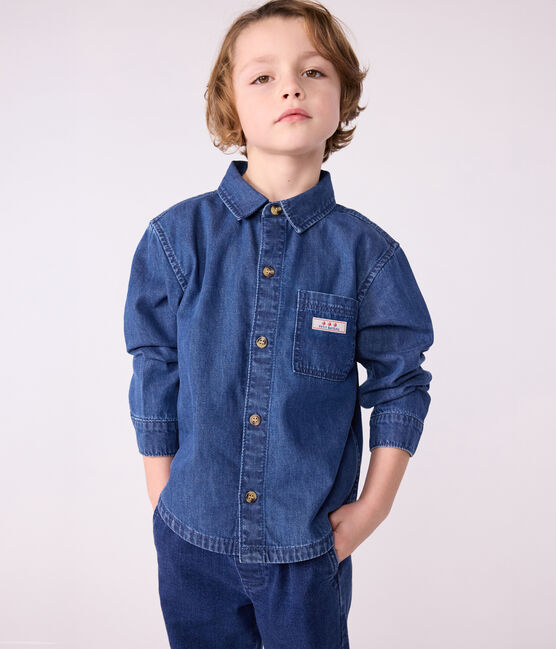 Chemise enfant en jean unie DENIM MOYEN Petit Bateau - Main Image