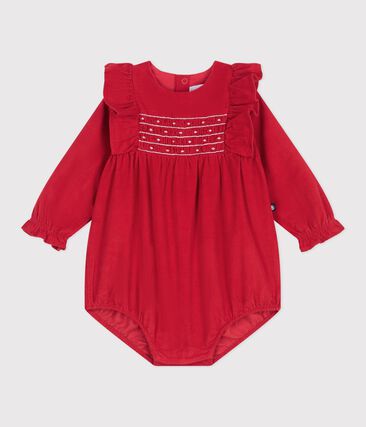 Combinaison courte bébé en velours à smocks et volants