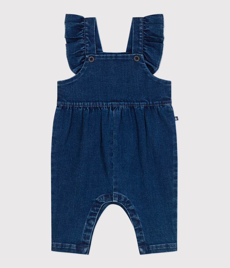 Salopette b&eacute;b&eacute; en jean &eacute;lasthanne &agrave; volants et jambes longues bleu DENIM MOYEN