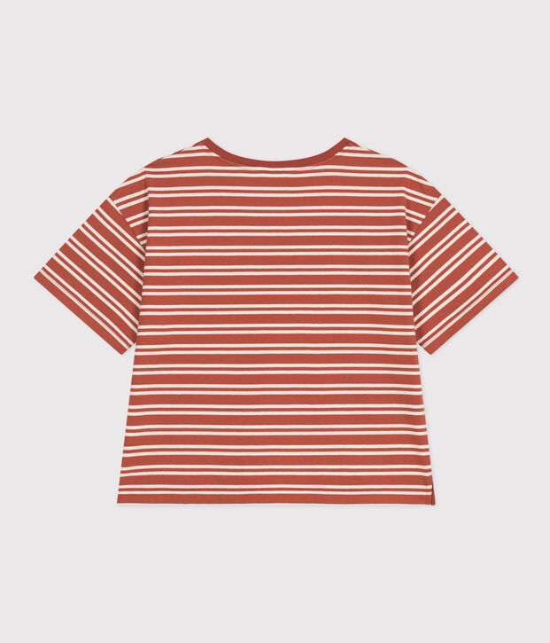 Tee-shirt le Boxy en coton ray&eacute; femme marron/&eacute;cru