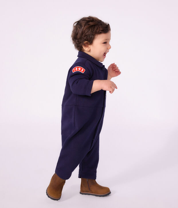 Combinaison longue b&eacute;b&eacute; en coton uni bleu marine